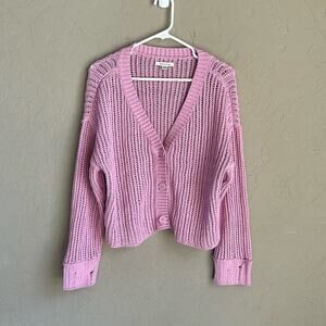 American Eagle pink chunky knit from button oversized sweater size‎ medium